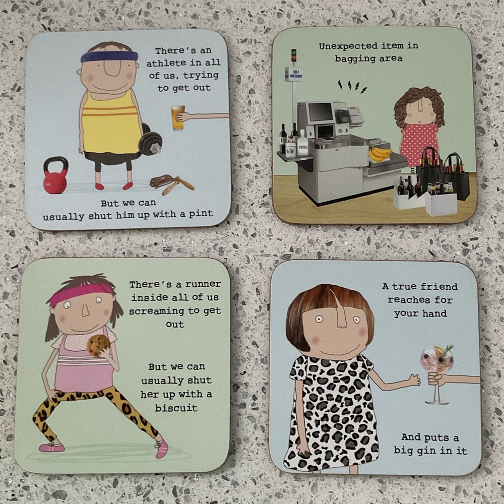 4 FUN Drinks coasters with cork backs
